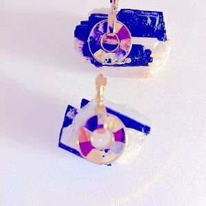 J. Crew NWOT earrings semiprecious inlaid stones in Goldplated donuts, pierced